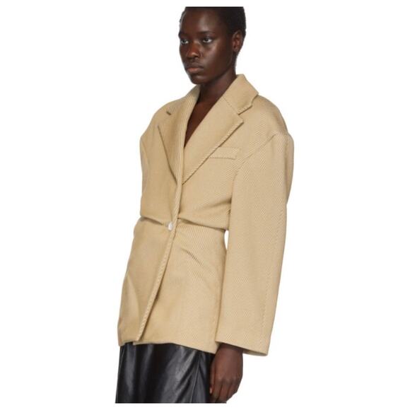 Acne Studios Beige Jumbo Twill Onesta Blazer Structured Ribbed 38 Wool 6 - Picture 3 of 12